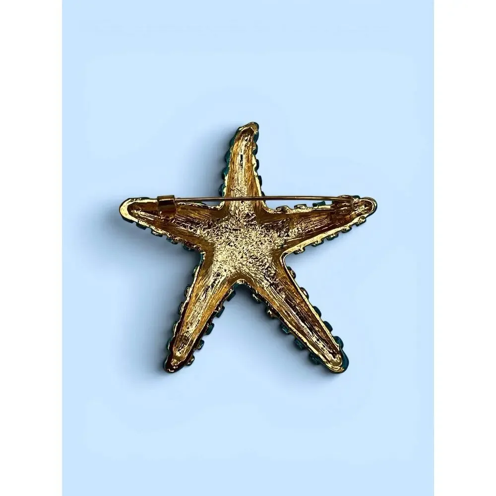 Starfish Bejeweled Blue Rhinestone Pin Brooch